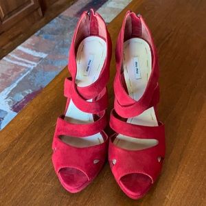 Miu Miu Strappy Red Suede High Heels - size 37.5